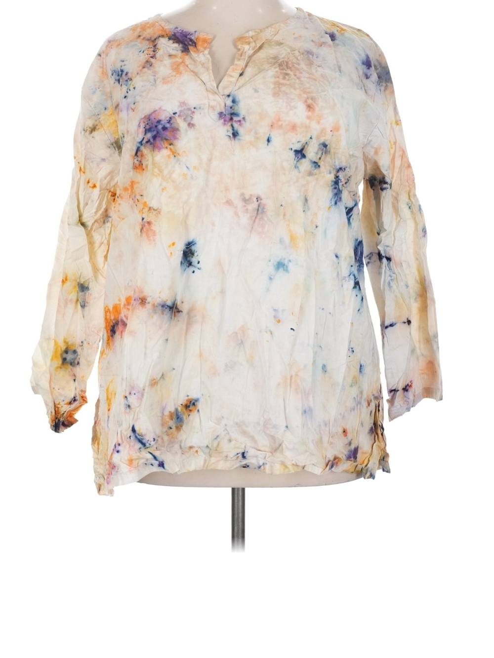 Dharma Trading Co. Soft Cream Watercolor Tie-Dye V-Neck Tunic